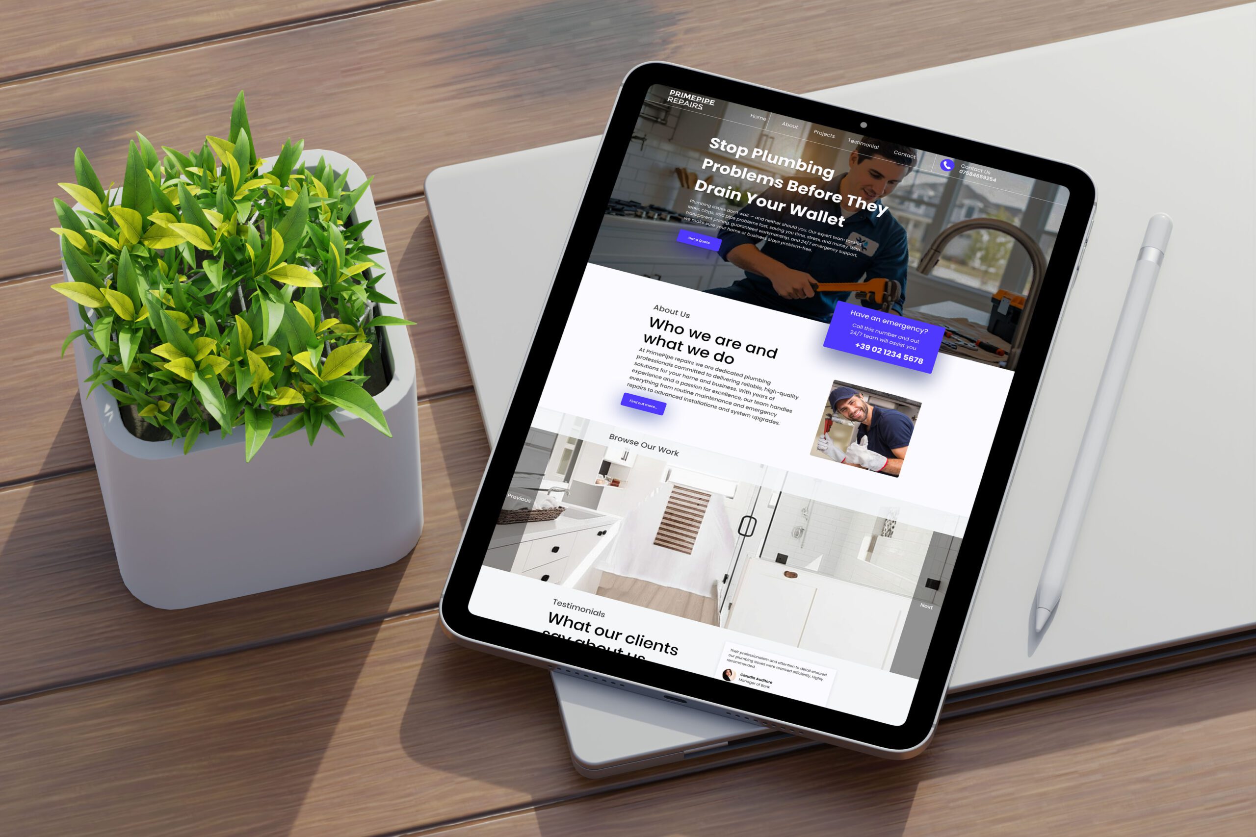 Primepipe Repairs – Responsive Website Design tablet mode by Zubayer
